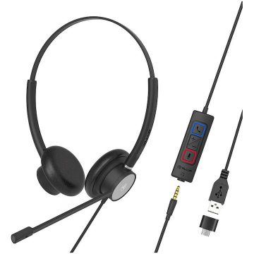 Tellur Casti Tellur Voice 420, Binaural, USB Jack 3.5mm, Adaptor Type-C, Negru