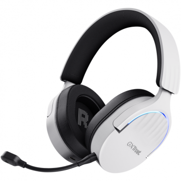 Trust Casti Gaming Wireless Trust GXT491 FAYZO, headset, 7.1 USB Surround Sound, RGB, autonomie pana la 22 de ore, noise cancelling, microfon, compatibil laptop, PS5, PS4, Alb