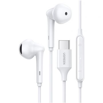 Ugreen Casti audio, UGREEN, EP101, Alb, In-Ear, Conector USB-C, Microfon integrat, Telecomanda