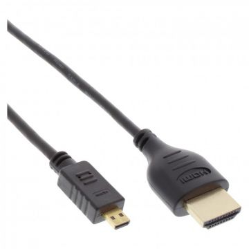 Cablu Slim micro HDMI-D la HDMI T-T 0.3m Negru, InLine 17533D